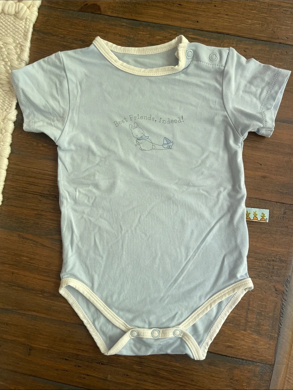 Bunnies by the Bay Light Blue Baby One-Piece with white Trim